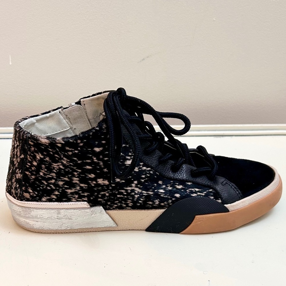 Dolce Vita Black Zoel High Top Lace Up Sneakers Spotted Calf Hair Size 7.5 - Picture 4 of 11